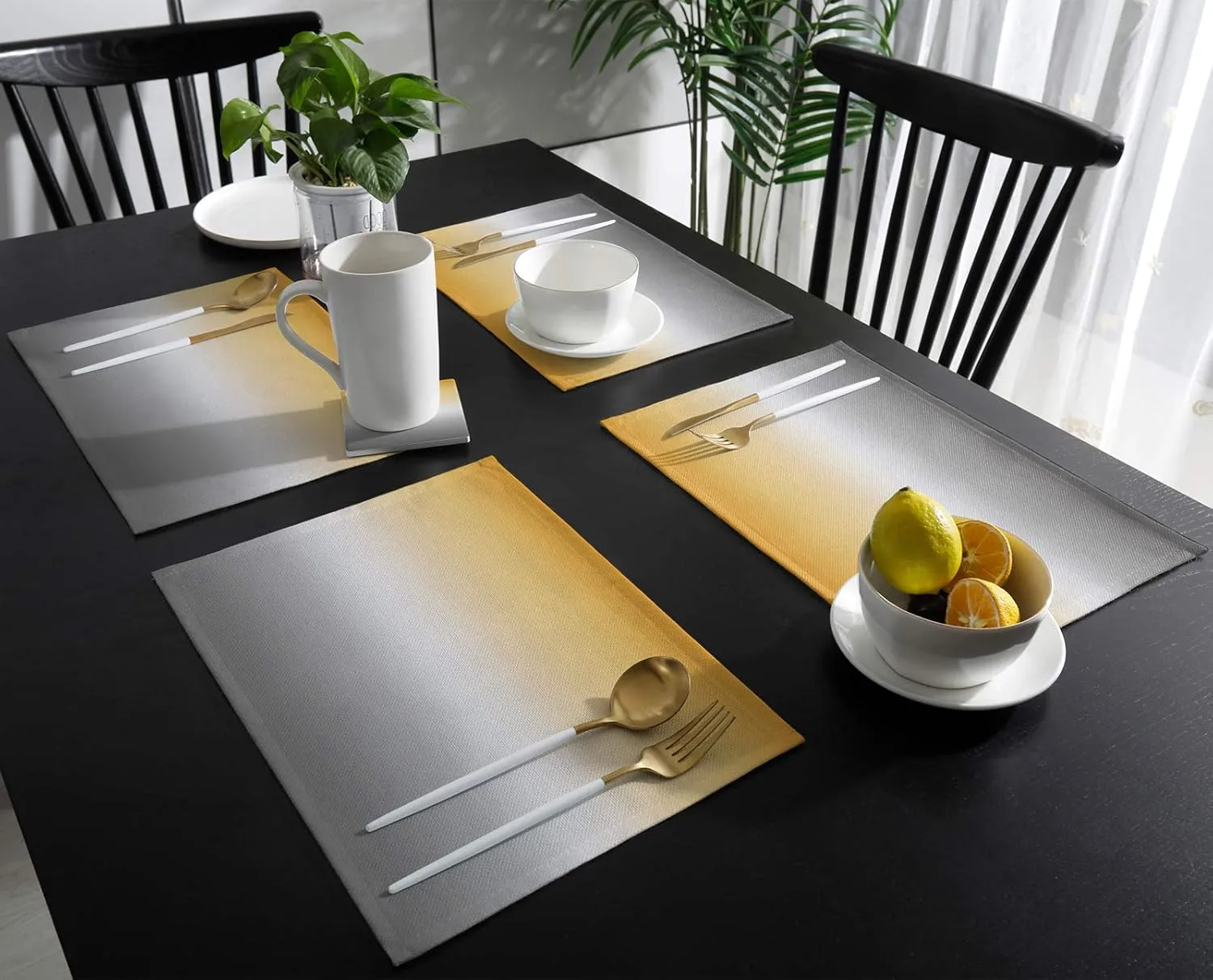 Artwork Store Yellow Grey Placemats Set of 6, Cotton Linen Heat Resistant Table Mats Non-Slip Washable Yellow Grey Ombre Placemat for Holiday Banquet Dining Table Kitchen Decor…