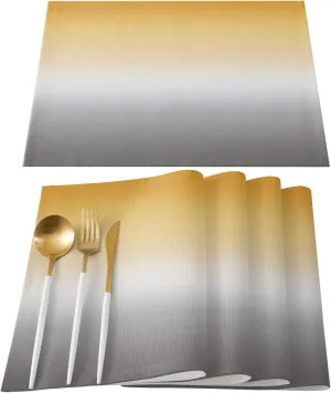 Artwork Store Yellow Grey Placemats Set of 6, Cotton Linen Heat Resistant Table Mats Non-Slip Washable Yellow Grey Ombre Placemat for Holiday Banquet Dining Table Kitchen Decor…