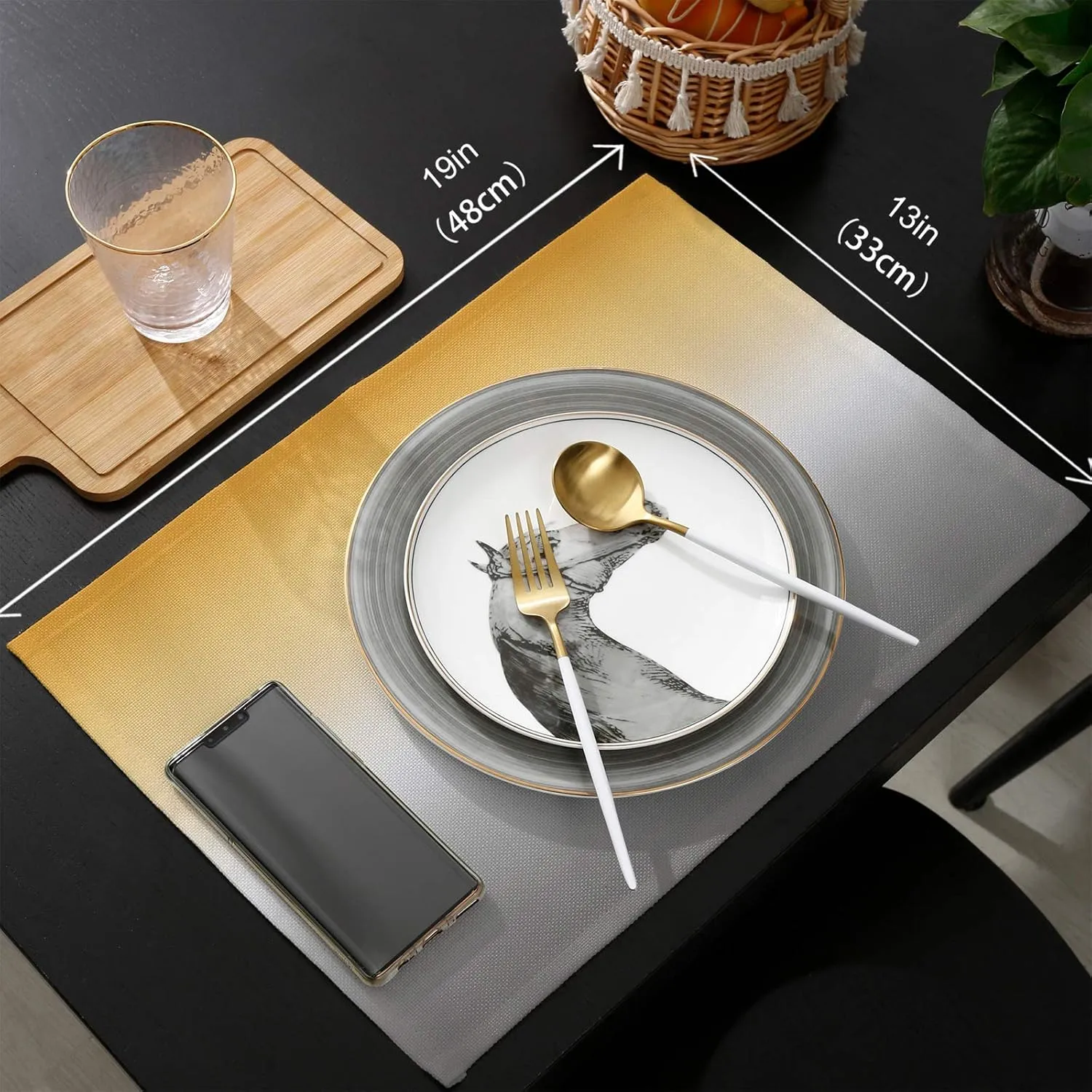 Artwork Store Yellow Grey Placemats Set of 6, Cotton Linen Heat Resistant Table Mats Non-Slip Washable Yellow Grey Ombre Placemat for Holiday Banquet Dining Table Kitchen Decor…