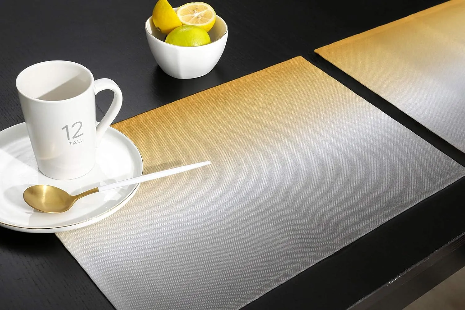 Artwork Store Yellow Grey Placemats Set of 6, Cotton Linen Heat Resistant Table Mats Non-Slip Washable Yellow Grey Ombre Placemat for Holiday Banquet Dining Table Kitchen Decor…