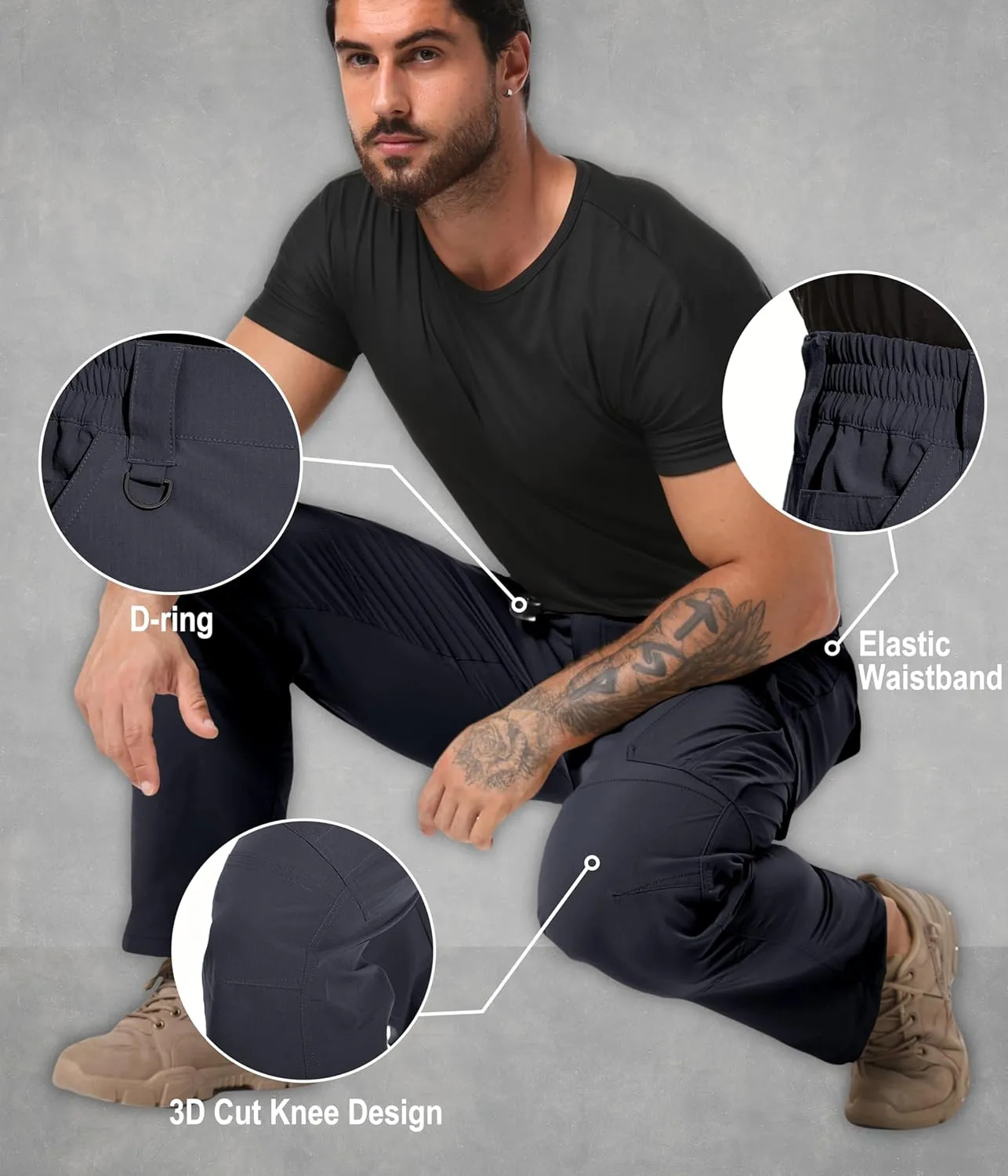 Arunlluta Men’s Tactical Pants, Ripstop Water Resistant Cargo Work Pants for Men, Stretch Hiking Pants Lightweight