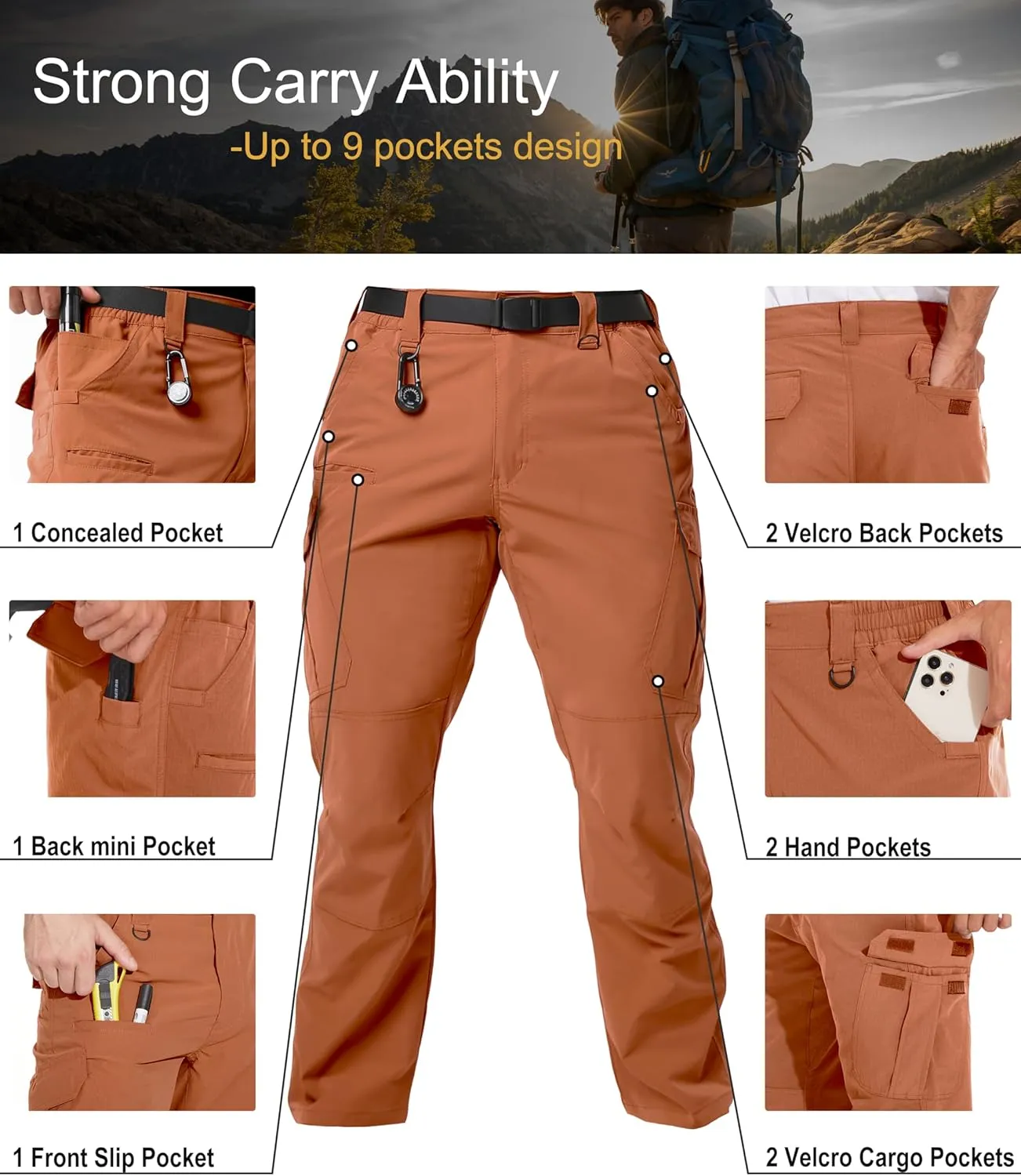 Arunlluta Men’s Tactical Pants, Ripstop Water Resistant Cargo Work Pants for Men, Stretch Hiking Pants Lightweight