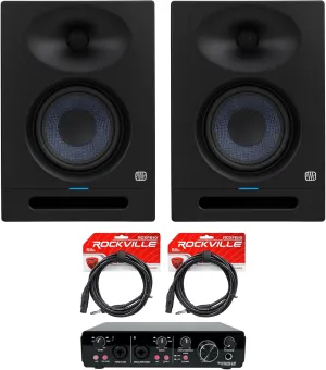 Audiosavings Bundle: (2) Presonus Eris Studio 8 Powered Active 8" Studio Monitor Speakers Bundle with (2) Rockville RCXFB10B 10' Cable   (1) R-Track 2x2 USB Computer Recording Interface (5 Item)