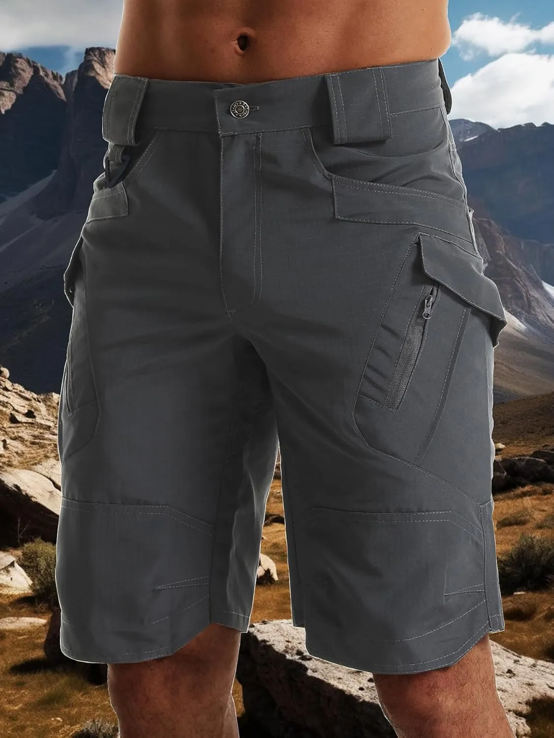 AUTIWITUA Men's Hiking Shorts Waterproof Tactical Cargo Short Pants Quick Dry Work Shorts with Multi Pockets(No Belt)