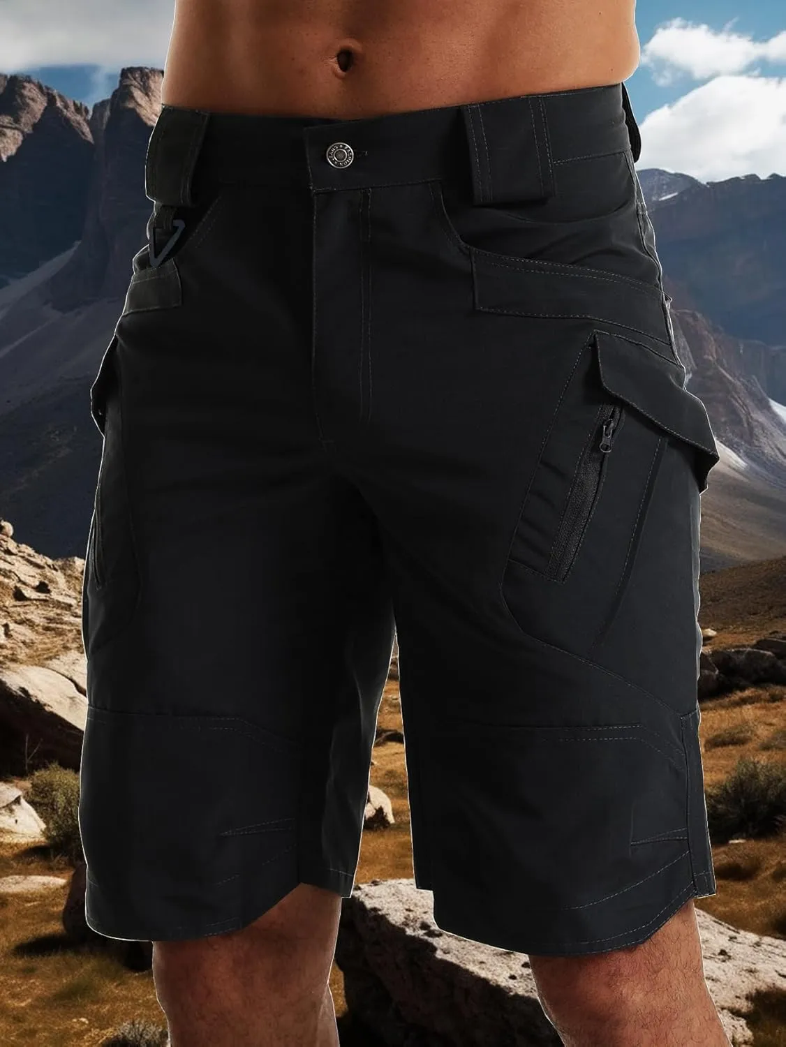 AUTIWITUA Men's Hiking Shorts Waterproof Tactical Cargo Short Pants Quick Dry Work Shorts with Multi Pockets(No Belt)