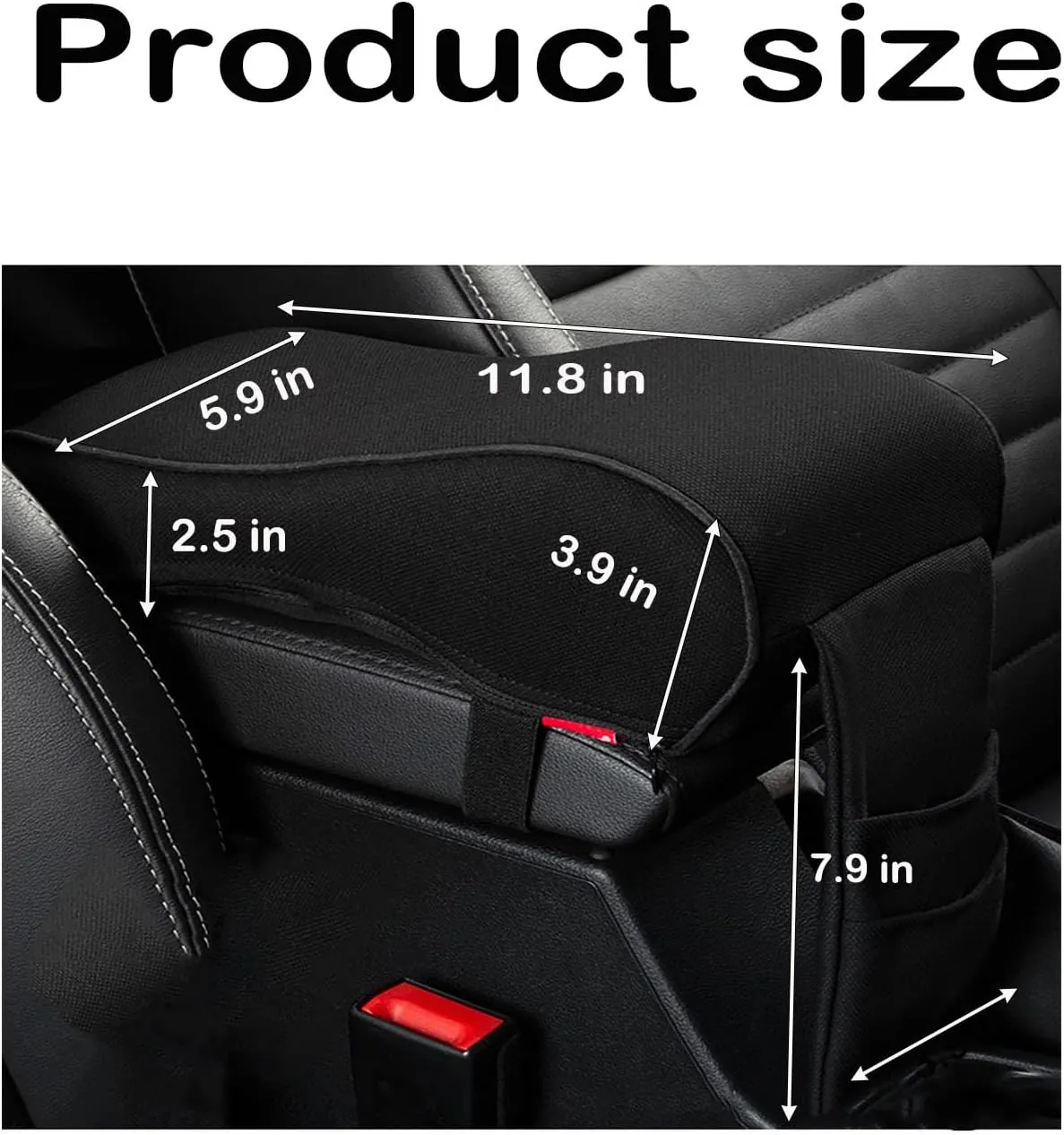 Auto Center Console Armrest Pillow, Memory Foam Car Armrest Cushion with Phone Holder Storage Bag Universal Fit for Most Car (Black)