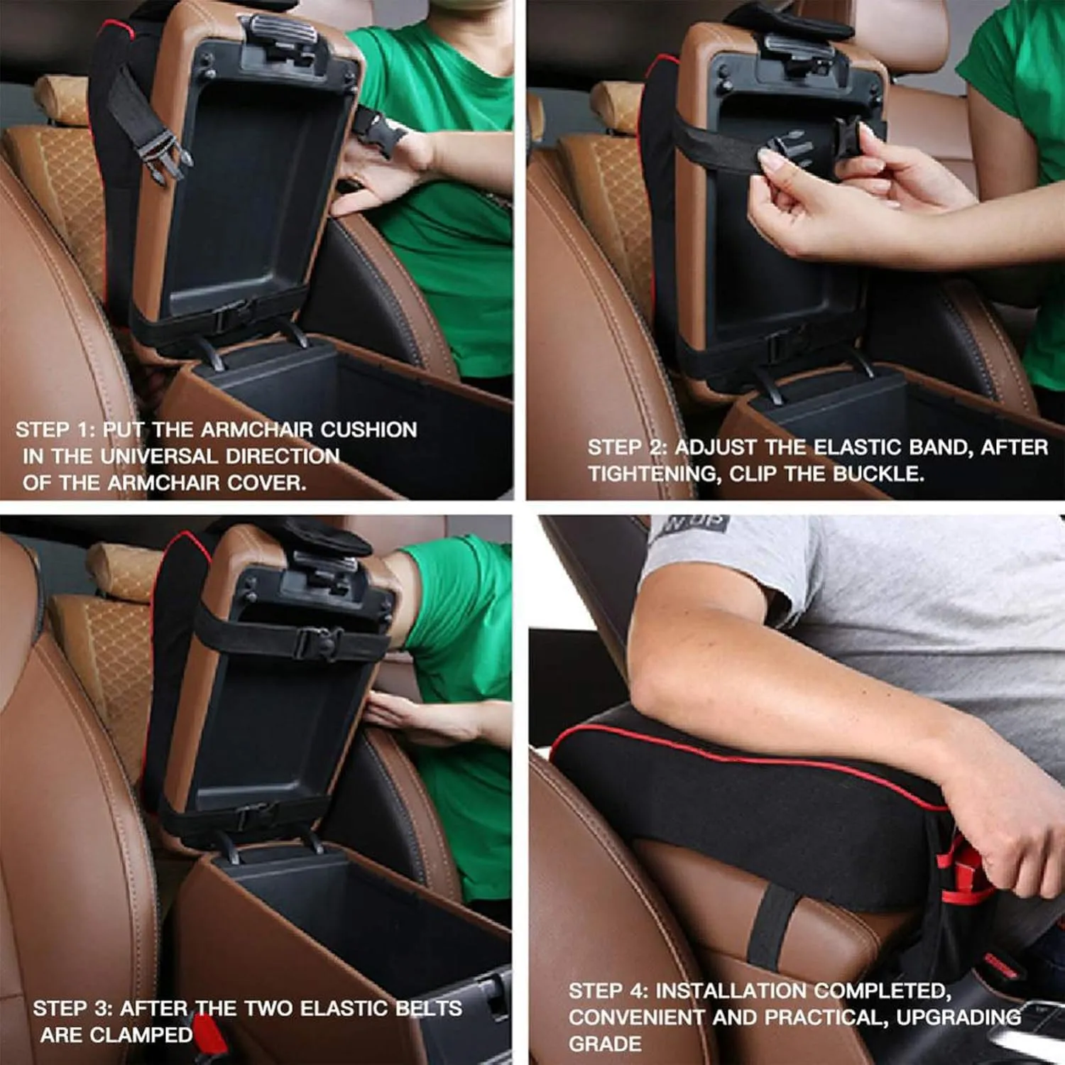 Auto Center Console Armrest Pillow, Memory Foam Car Armrest Cushion with Phone Holder Storage Bag Universal Fit for Most Car (Black)