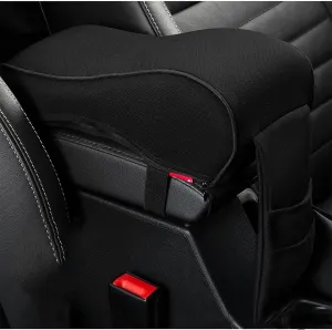 Auto Center Console Armrest Pillow, Memory Foam Car Armrest Cushion with Phone Holder Storage Bag Universal Fit for Most Car (Black)