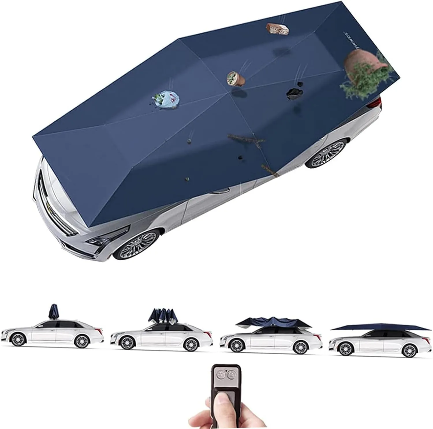 Automatic Car Umbrella Sun Shade Cover Remote Control, Foldable Car Roof Top Umbrella Tent Sunshade Universal Portable Electric Movable Carport Outdoor Car Protection (205 inch)