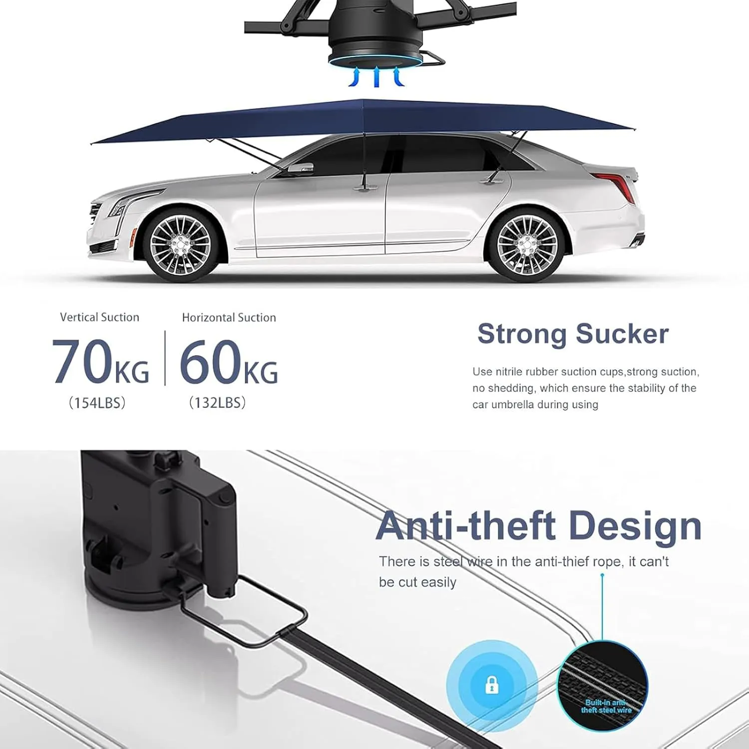 Automatic Car Umbrella Sun Shade Cover Remote Control, Foldable Car Roof Top Umbrella Tent Sunshade Universal Portable Electric Movable Carport Outdoor Car Protection (205 inch)