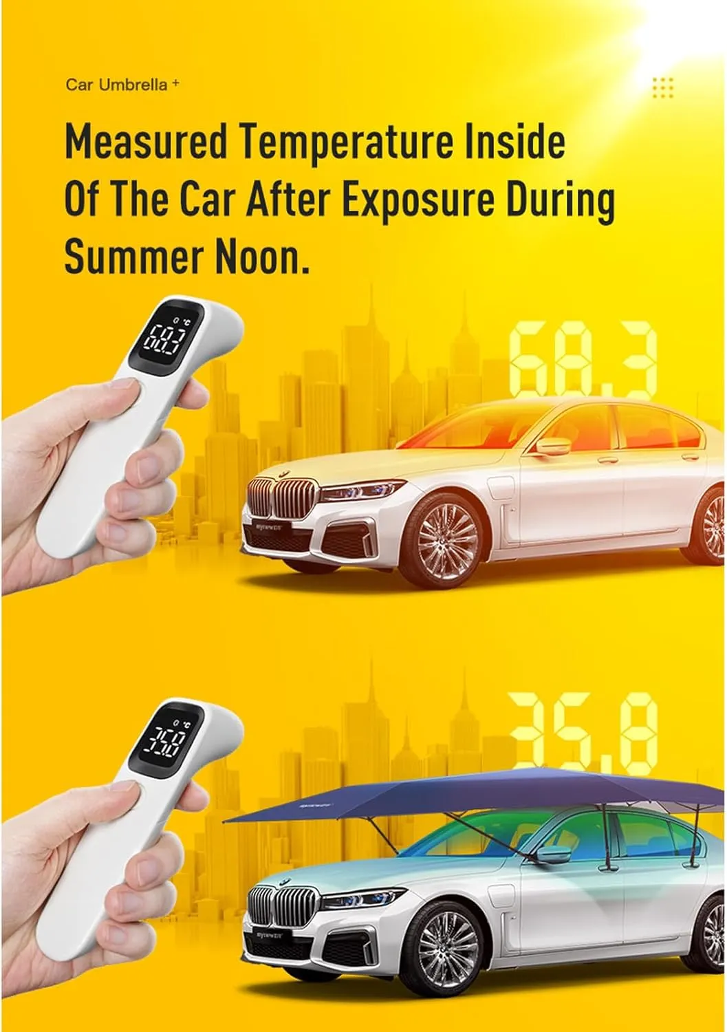 Automatic Car Umbrella Sun Shade Cover Remote Control, Foldable Car Roof Top Umbrella Tent Sunshade Universal Portable Electric Movable Carport Outdoor Car Protection (205 inch)