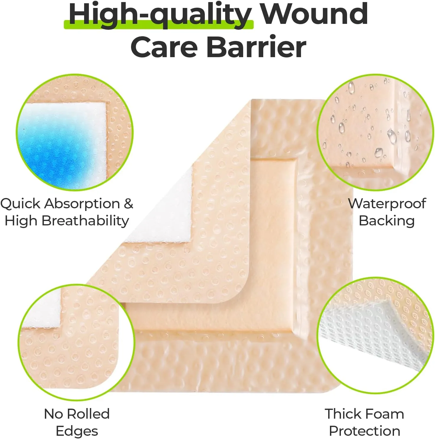 AUVON Silicone Foam Dressing with Large Adhesive Border, 4" x 4" 22 Packs Wound Dressing Bandage with High Absorbency, Waterproof Silicone Foam Pads for Wound Care, FSA/HSA Eligible