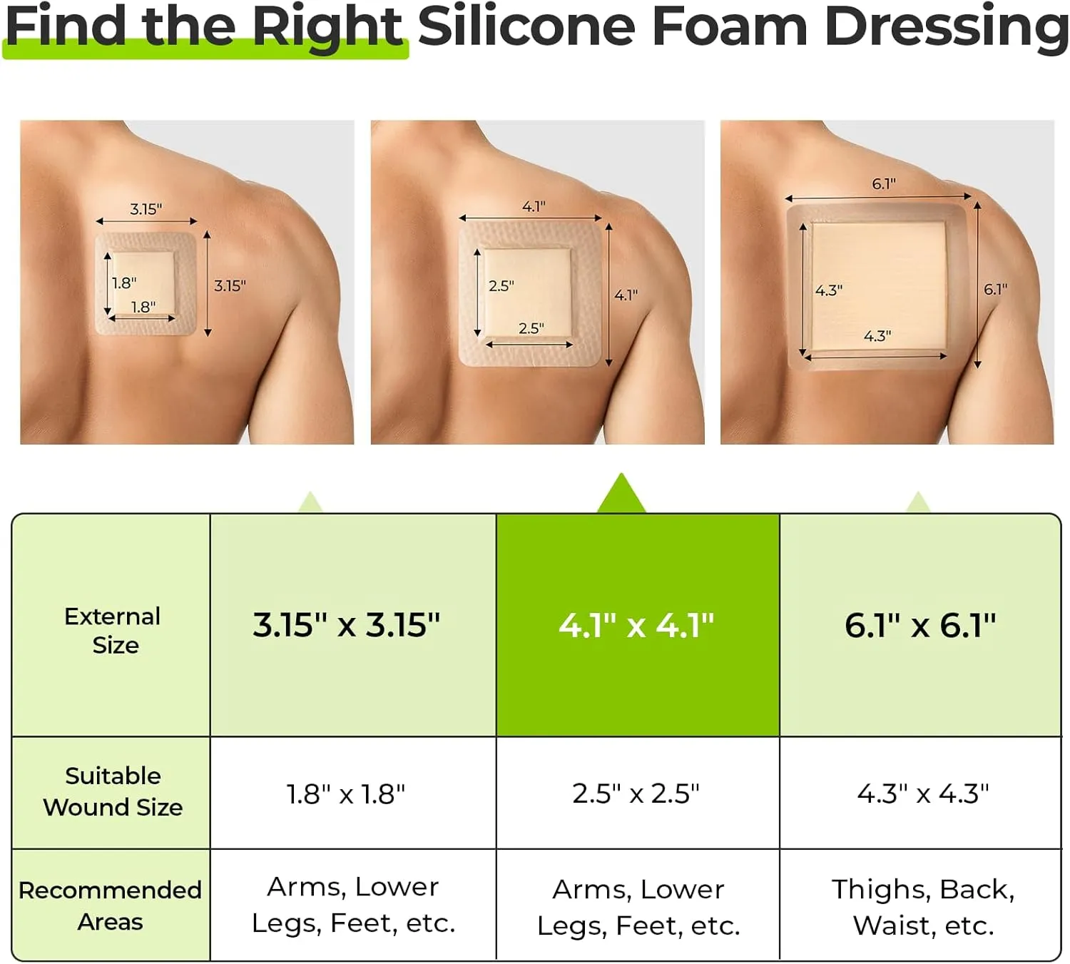 AUVON Silicone Foam Dressing with Large Adhesive Border, 4" x 4" 22 Packs Wound Dressing Bandage with High Absorbency, Waterproof Silicone Foam Pads for Wound Care, FSA/HSA Eligible