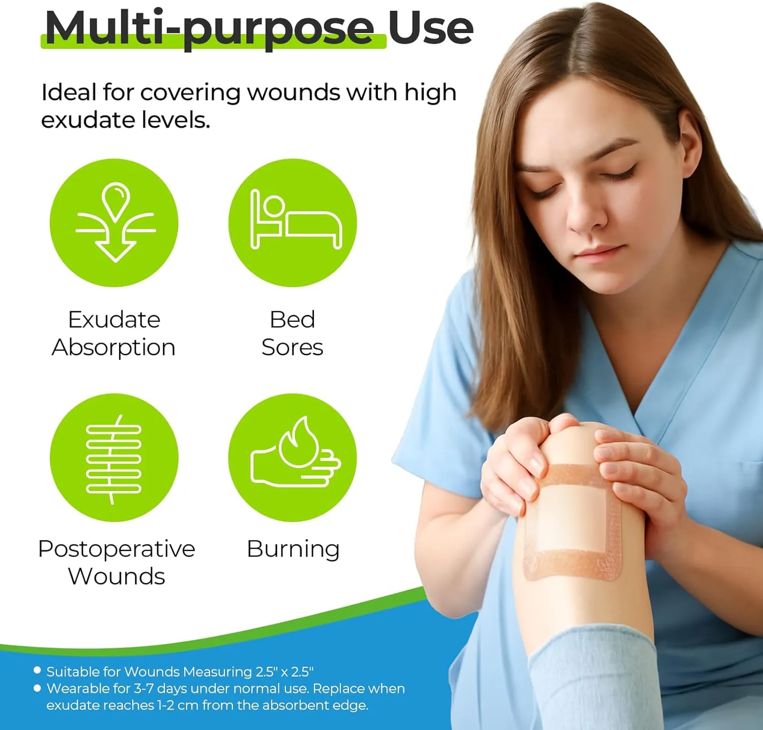 AUVON Silicone Foam Dressing with Large Adhesive Border, 4" x 4" 22 Packs Wound Dressing Bandage with High Absorbency, Waterproof Silicone Foam Pads for Wound Care, FSA/HSA Eligible