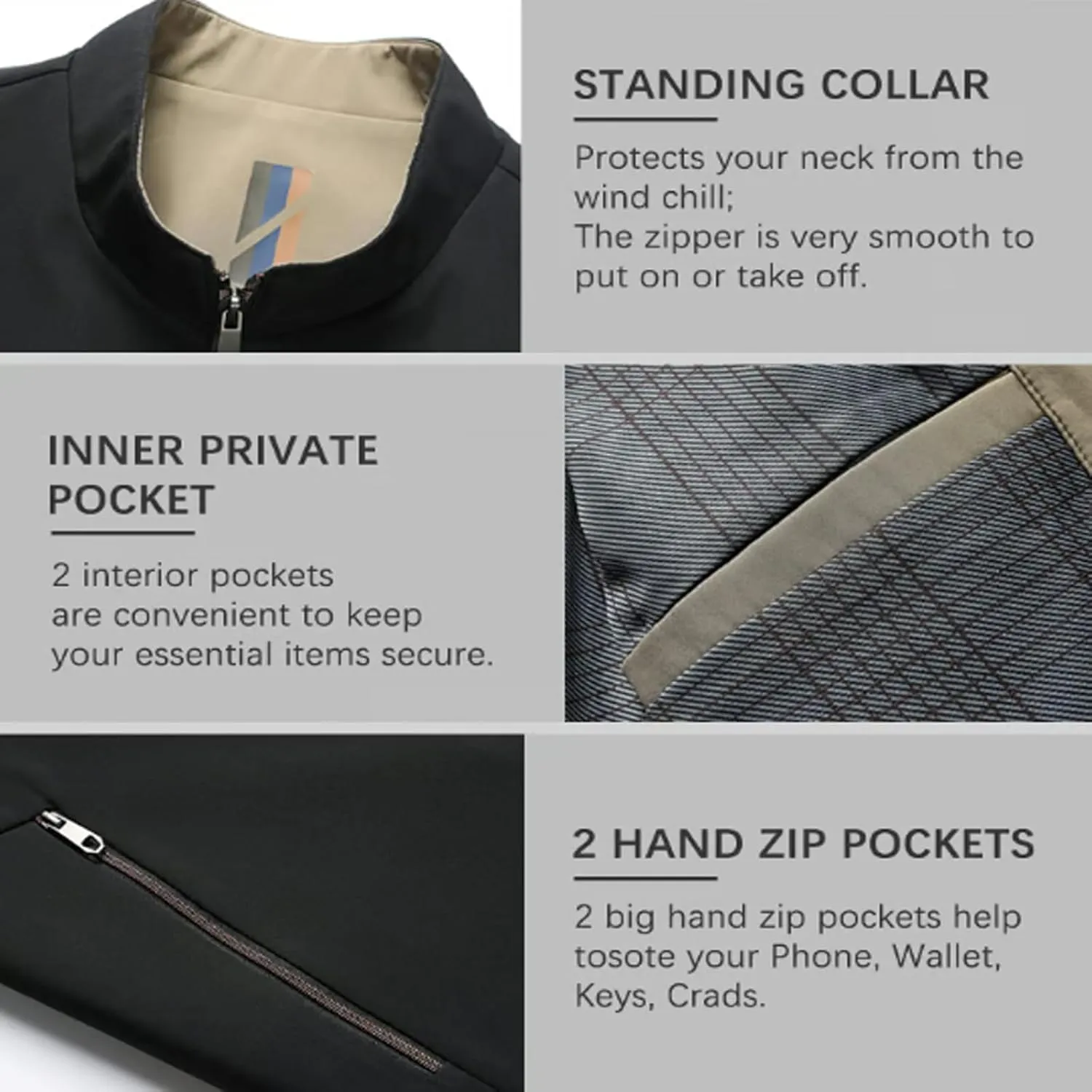 Aviation Men's Standing Collar Zipper Casual Jacket, Men Lightweight Jacket, Men's Lightweight Casual Multi-pocket Coat