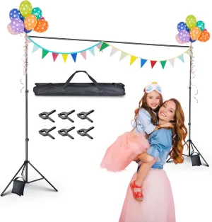 AW Backdrop Stand 10 x 7ft/3m x 2.1m Adjustable Parties Background Support System Stand with 6 Clamps 2 Sand Bags for Studio Photo Event Live Youtuber Classroom Stage for Puppets