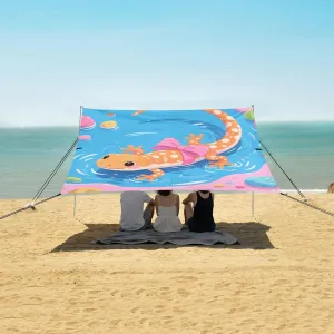 Axolotl with Pink Bow Beach Camping Tent Sun Shelter for Whole Family, Beach Shade Canopy with UPF50  UV Protection,Easy Set Up and Carry,Outdoor Shade for Trips, Fishing, Backyard Fun Picnics