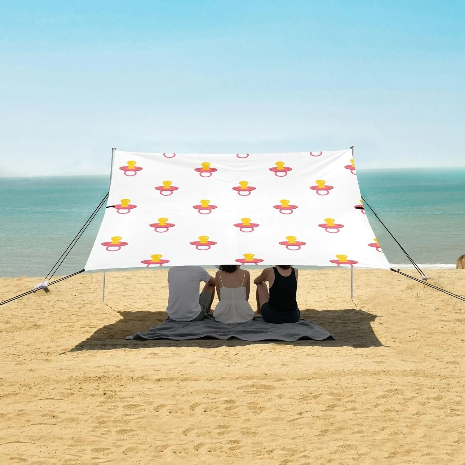 Baby Pacifier Pattern Beach Camping Tent Sun Shelter for Whole Family, Beach Shade Canopy with UPF50  UV Protection,Easy Set Up and Carry,Outdoor Shade for Trips, Fishing, Backyard Fun Picnics