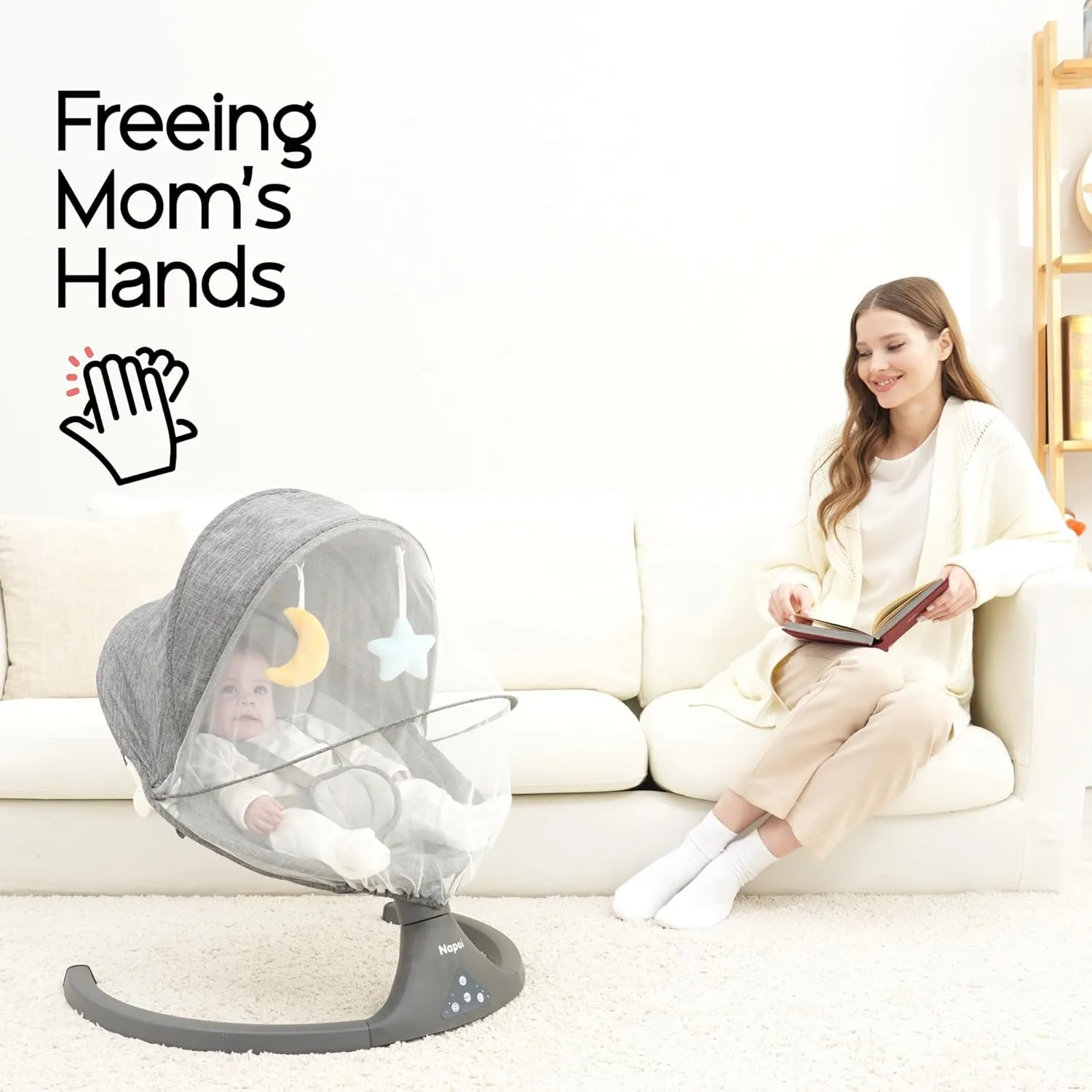 Baby Swings for Infants to Toddler, Electric Baby Swing and Infant Swings for Newborn, 10 Music with Remote Control and Bluetooth, 5 Swing Angles with Gentle Speed, 2 Seat Position, 0-9 Month (Gray)