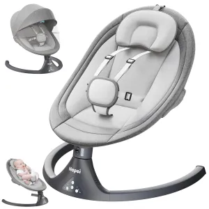 Baby Swings for Infants to Toddler, Electric Baby Swing and Infant Swings for Newborn, 10 Music with Remote Control and Bluetooth, 5 Swing Angles with Gentle Speed, 2 Seat Position, 0-9 Month (Gray)