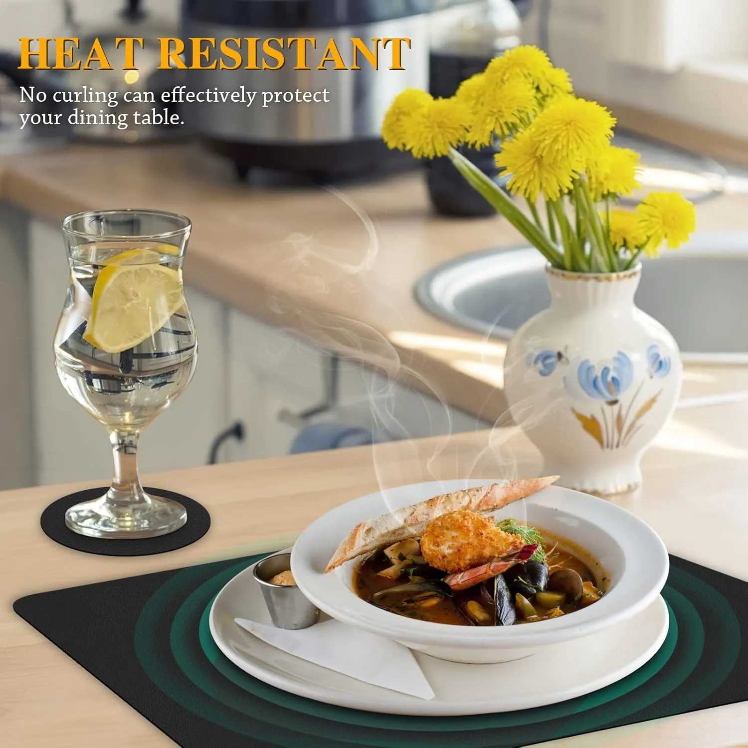 Bacgnyer Placemats Set of 8, Placemat with Coasters Heat Stain Scratch Resistant Non-Slip Waterproof Oil-Proof Washable Wipeable Outdoor Indoor for Dining Patio Table Kitchen Decor and Kids (Black 8)