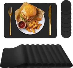 Bacgnyer Placemats Set of 8, Placemat with Coasters Heat Stain Scratch Resistant Non-Slip Waterproof Oil-Proof Washable Wipeable Outdoor Indoor for Dining Patio Table Kitchen Decor and Kids (Black 8)