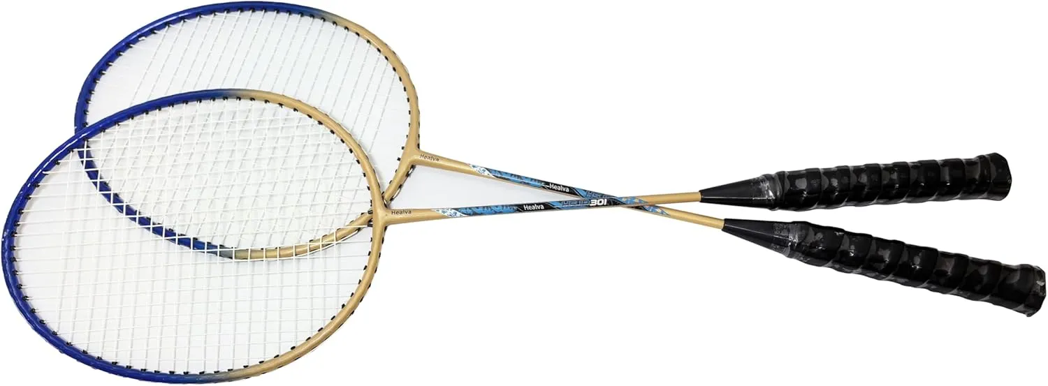 Badminton Rackets Set of 2 for Outdoor Backyard Games, Including 2 Racquets,4 Shuttlecocks, 4 Replacement Grip Tapes & 1 Carry Bag