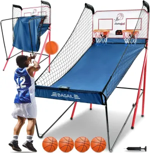 BAGAIL Basketball Arcade Game, Electronic Basketball Shooting Game with 8 Game Modes, Arcade Sounds, Foldable Frame, 4 Balls, Inflation Pump, Ideal Indoor Sport Games for All Players