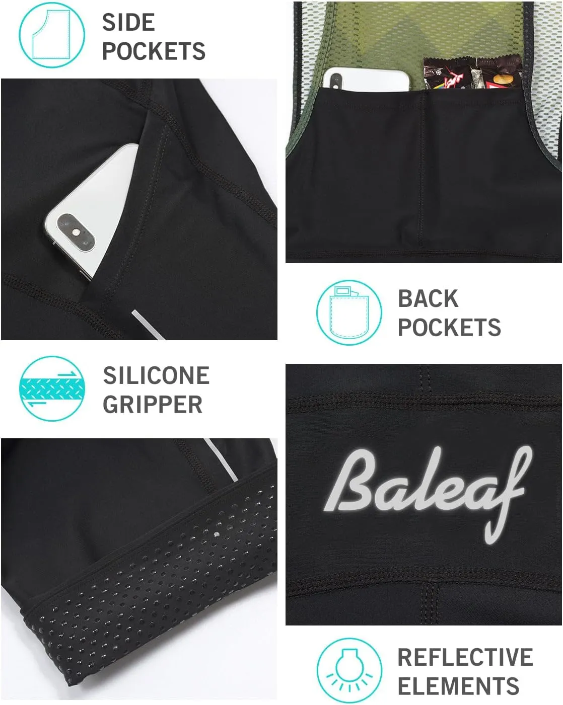 baleaf Men's Cycling Bib Shorts 4D Padded, Road Bike Cycling Bibs Biking Bicycle Shorts Gel Pockets UPF50 