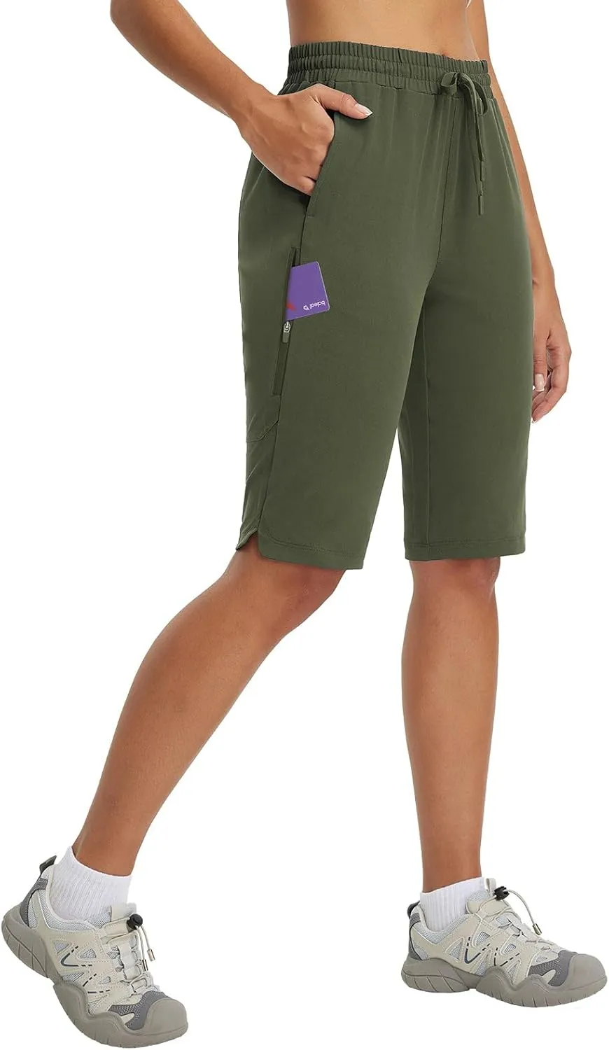 baleaf Women's 13'' Knee Length Hiking Shorts Quick Dry Water Resistant Lightweight Bermuda with Pockets