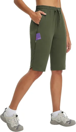 baleaf Women's 13'' Knee Length Hiking Shorts Quick Dry Water Resistant Lightweight Bermuda with Pockets