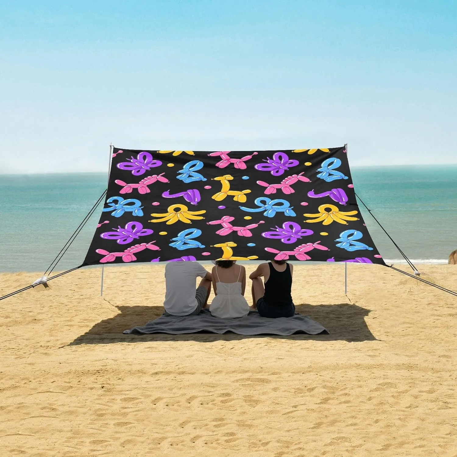 Balloon Animals Beach Canopy Tent Anti-UV & Wind Resistant, Camping Sun Shelter Easy Setup Portable,Outdoor Shade Tents with Sandbags,Sand Shovels,Ground Pegs & Stability Poles