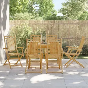 Bamboo Folding Patio Chairs 6-Pack 20.9"x26"x39" Natural Outdoor Furniture Set with Armrests Foldable Design for Garden Dining Camping Beach