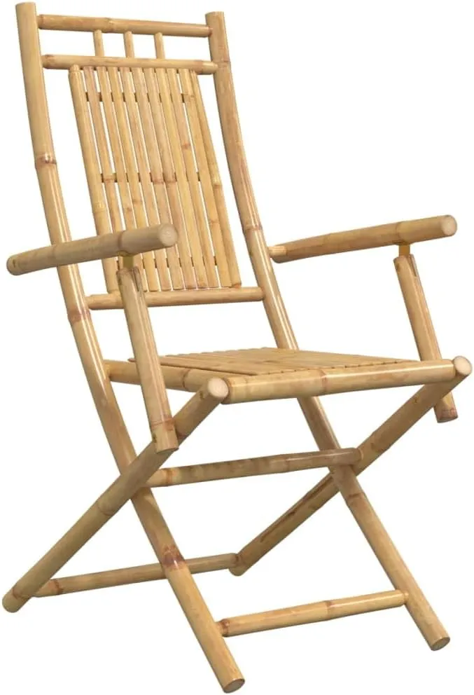 Bamboo Folding Patio Chairs 6-Pack 20.9"x26"x39" Natural Outdoor Furniture Set with Armrests Foldable Design for Garden Dining Camping Beach