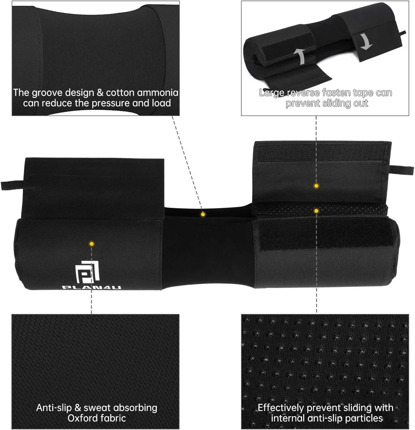 Barbell Pad Set for Squat Hip Thrusts, Upgraded Workout Foam Weight Lifting Bar Cushion Shoulder Neck Support with Anti-slip Grain, Fits Standard Olympic Bars & Smith Machine