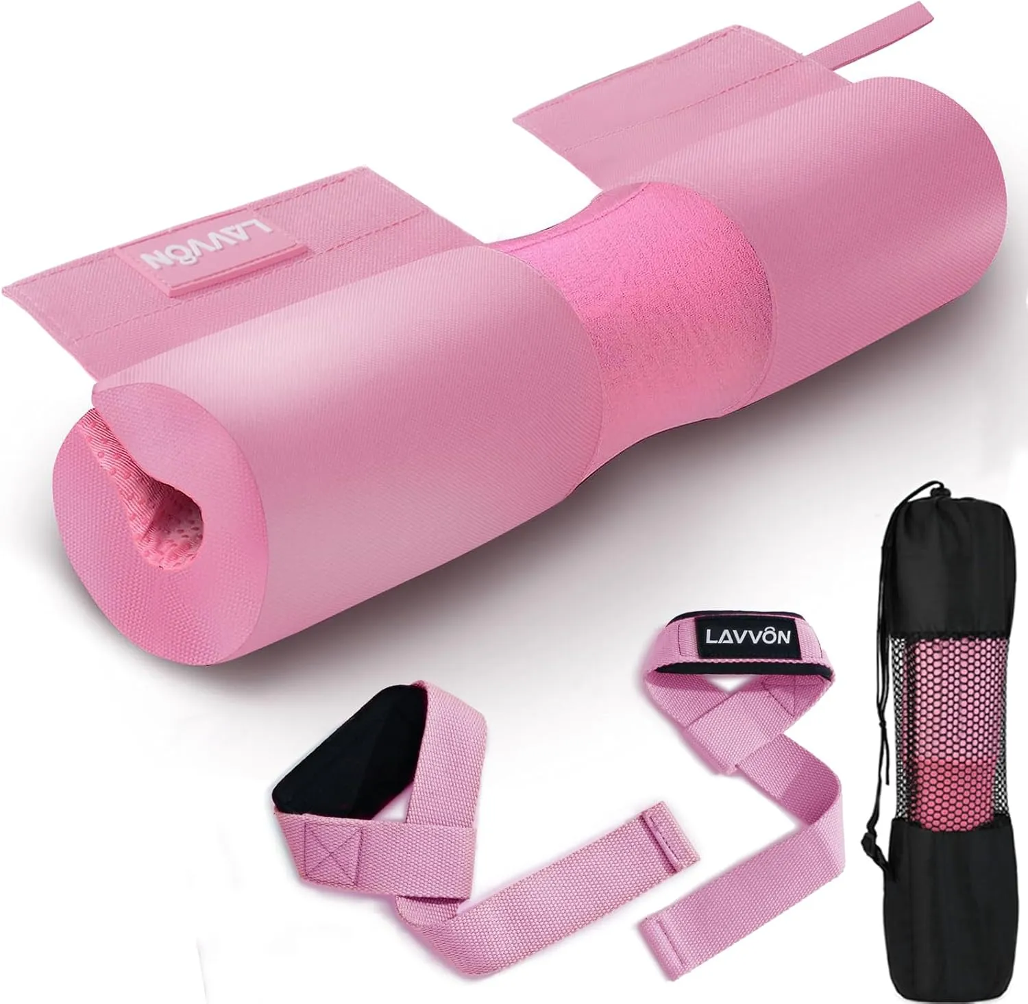 Barbell Squat Pad Set- Nylon Padding AntiSlip- Thick Foam Barbell Pad for Squats Cushion,Lunges&Bar Padding for Hip Thrusts -Standard Olympic Weight Bar Pad (Wrist Straps Weightlifting-Ankle Straps)