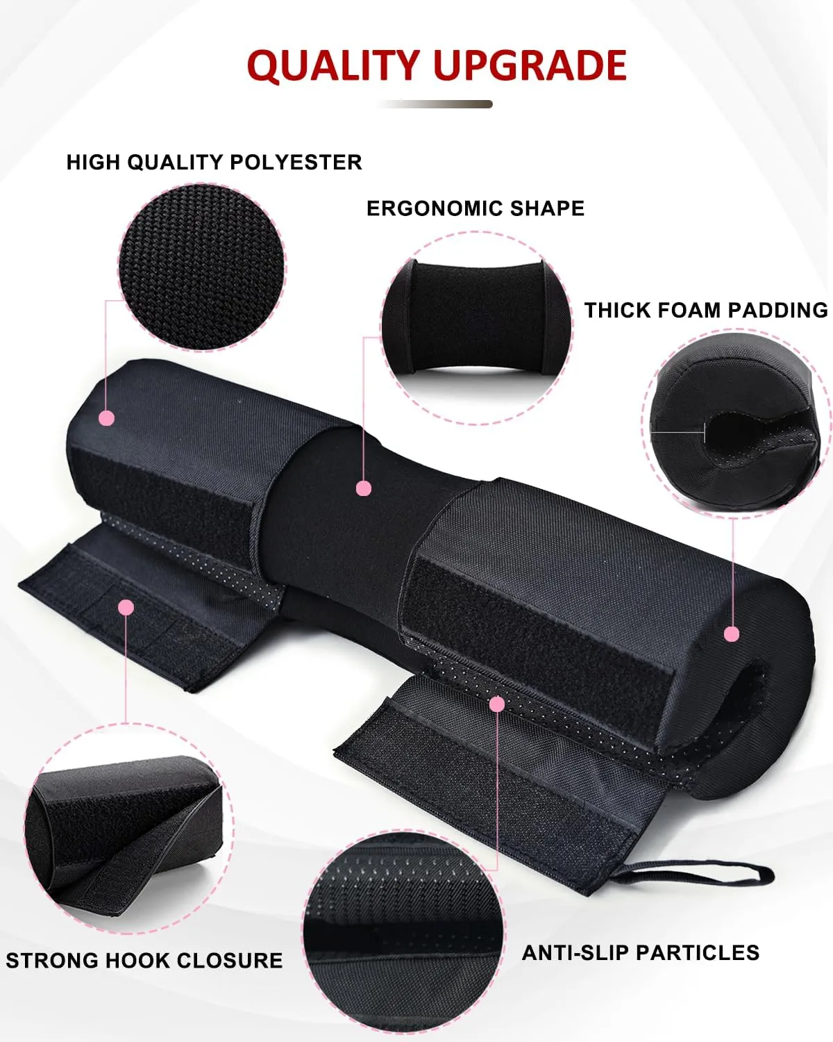 Barbell Squat Pad Set- Nylon Padding AntiSlip- Thick Foam Barbell Pad for Squats Cushion,Lunges&Bar Padding for Hip Thrusts -Standard Olympic Weight Bar Pad (Wrist Straps Weightlifting-Ankle Straps)