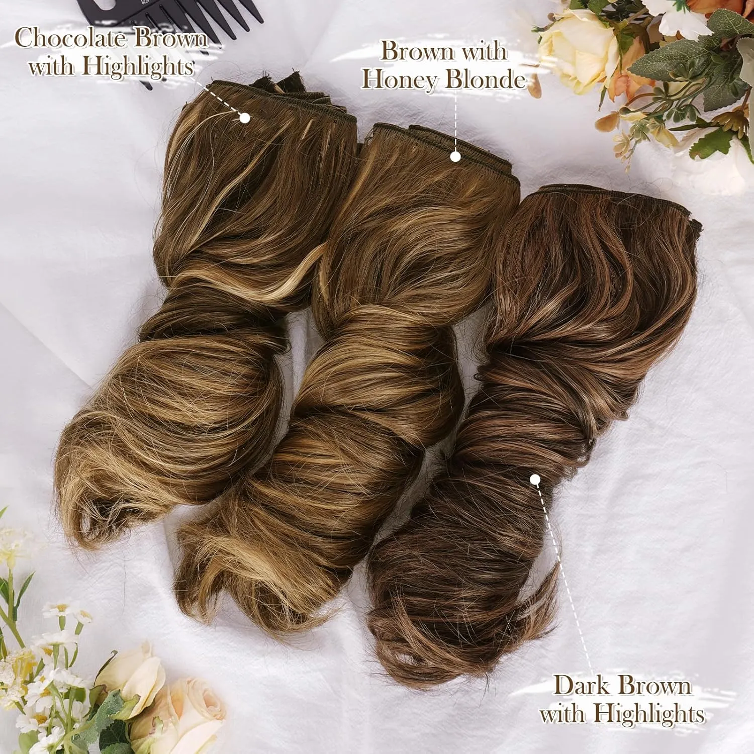 BARSDAR Clip in Hair Extensions - 12 Inch Short Wavy Highlight Hair Extensions for Women - 6PCs Thick Soft Synthetic Clip in Hairpieces Daily - Chocolate Brown with Highlights