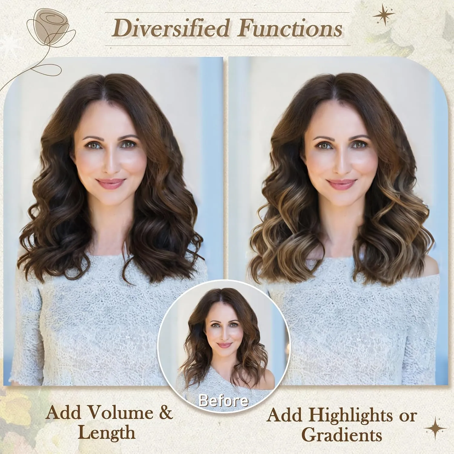 BARSDAR Clip in Hair Extensions - 12 Inch Short Wavy Highlight Hair Extensions for Women - 6PCs Thick Soft Synthetic Clip in Hairpieces Daily - Chocolate Brown with Highlights
