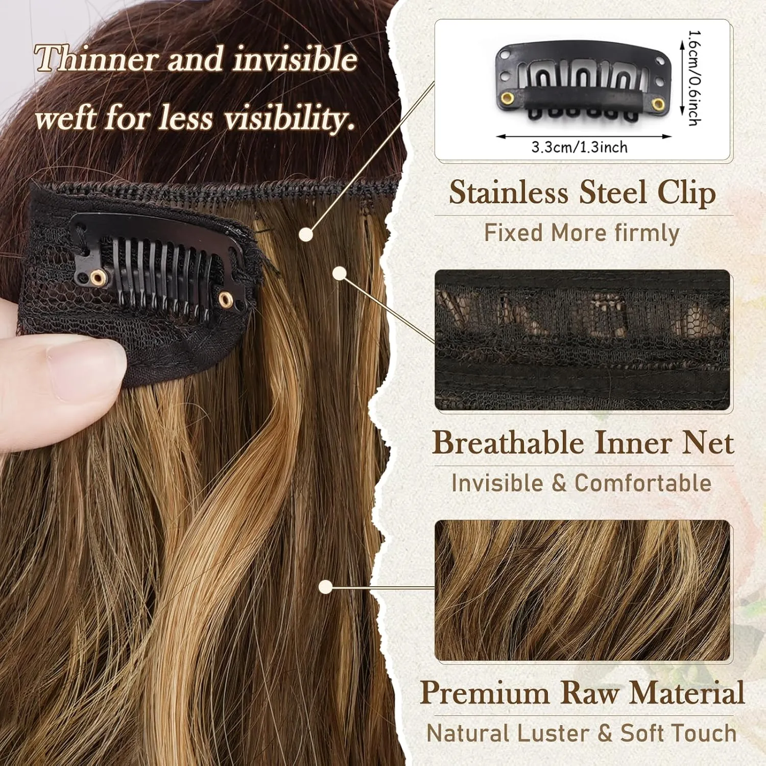 BARSDAR Clip in Hair Extensions - 12 Inch Short Wavy Highlight Hair Extensions for Women - 6PCs Thick Soft Synthetic Clip in Hairpieces Daily - Chocolate Brown with Highlights
