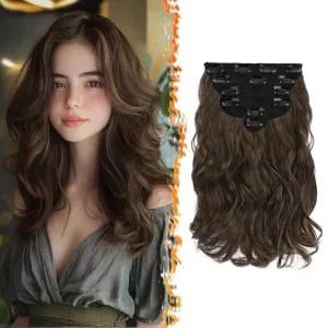 BARSDAR Wavy Clip in Hair Extensions - 12 Inch Brown Clip in Hair Extesnsions for Women - 6PCs Full Head Thick Soft Synthetic Clip ins Hairpieces Daily Party Halloween - Brown