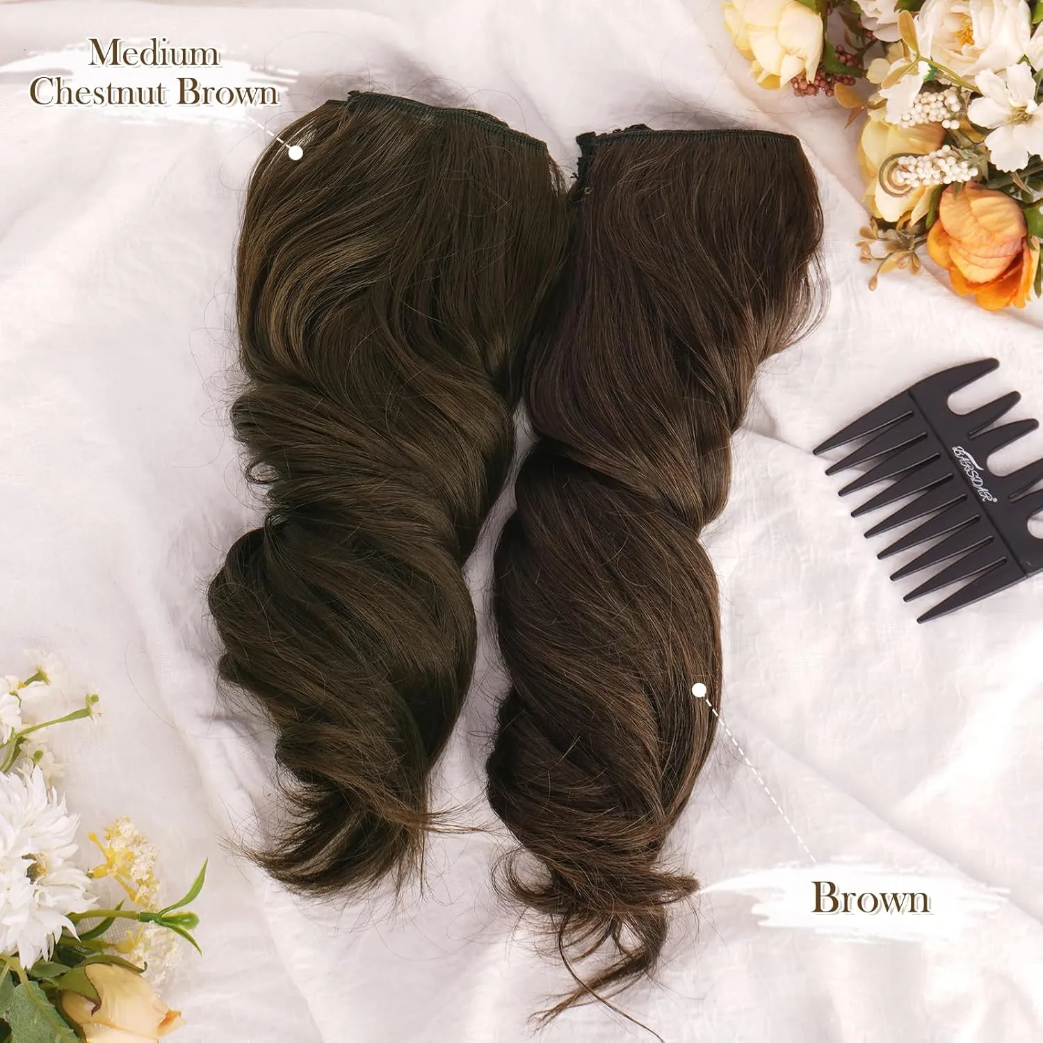 BARSDAR Wavy Clip in Hair Extensions - 12 Inch Brown Clip in Hair Extesnsions for Women - 6PCs Full Head Thick Soft Synthetic Clip ins Hairpieces Daily Party Halloween - Brown