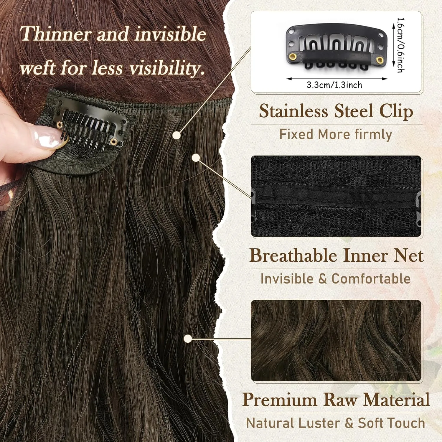 BARSDAR Wavy Clip in Hair Extensions - 12 Inch Brown Clip in Hair Extesnsions for Women - 6PCs Full Head Thick Soft Synthetic Clip ins Hairpieces Daily Party Halloween - Brown