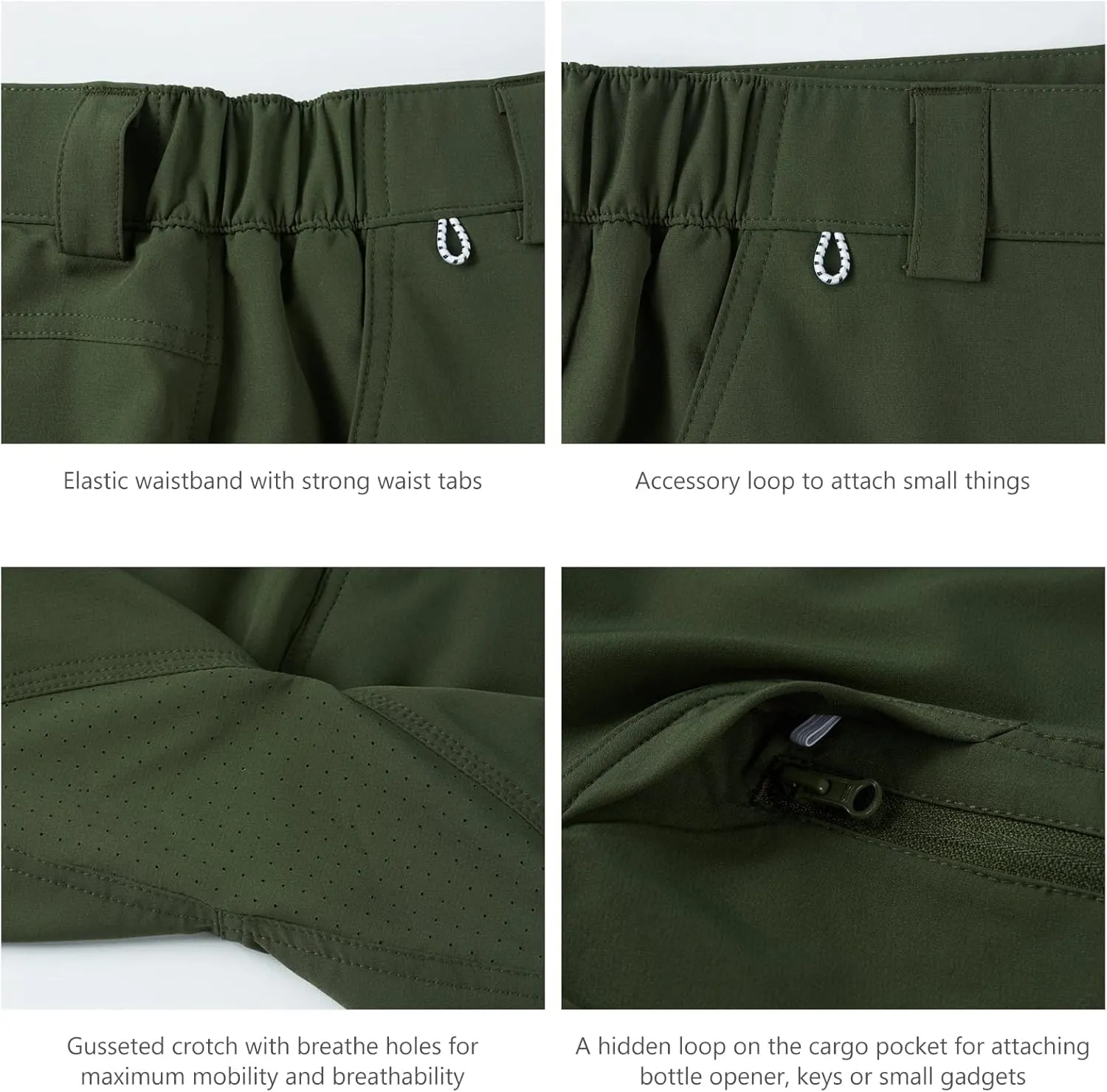 BASSDASH 10.5” Mens Fishing Cargo Shorts Quick Dry UPF 50  Water Resistant FP01M