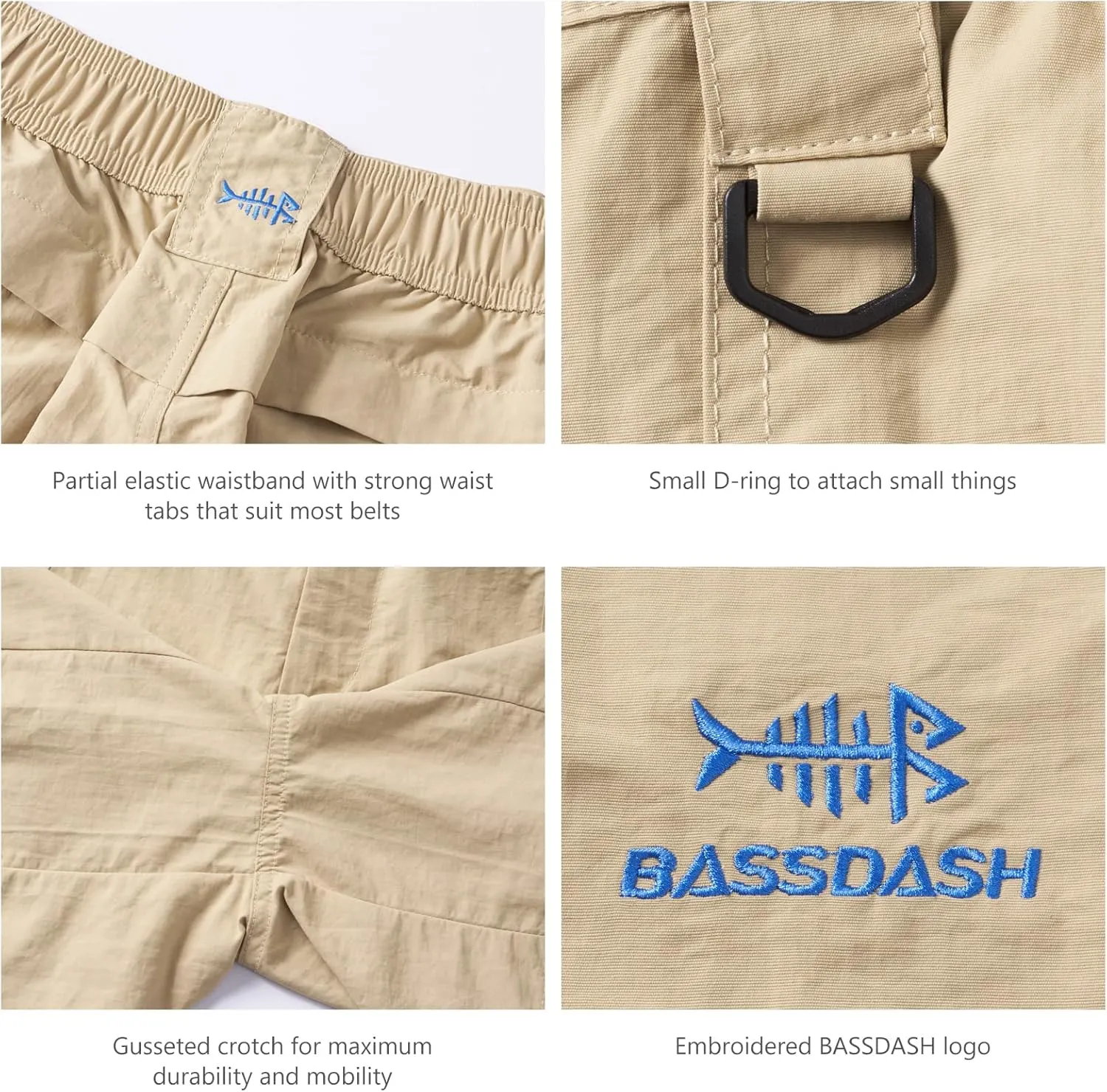 BASSDASH Men's 6" Fishing Shorts UPF 50  Water Resistant Quick Dry Hiking Cargo Shorts with Multi Pocket