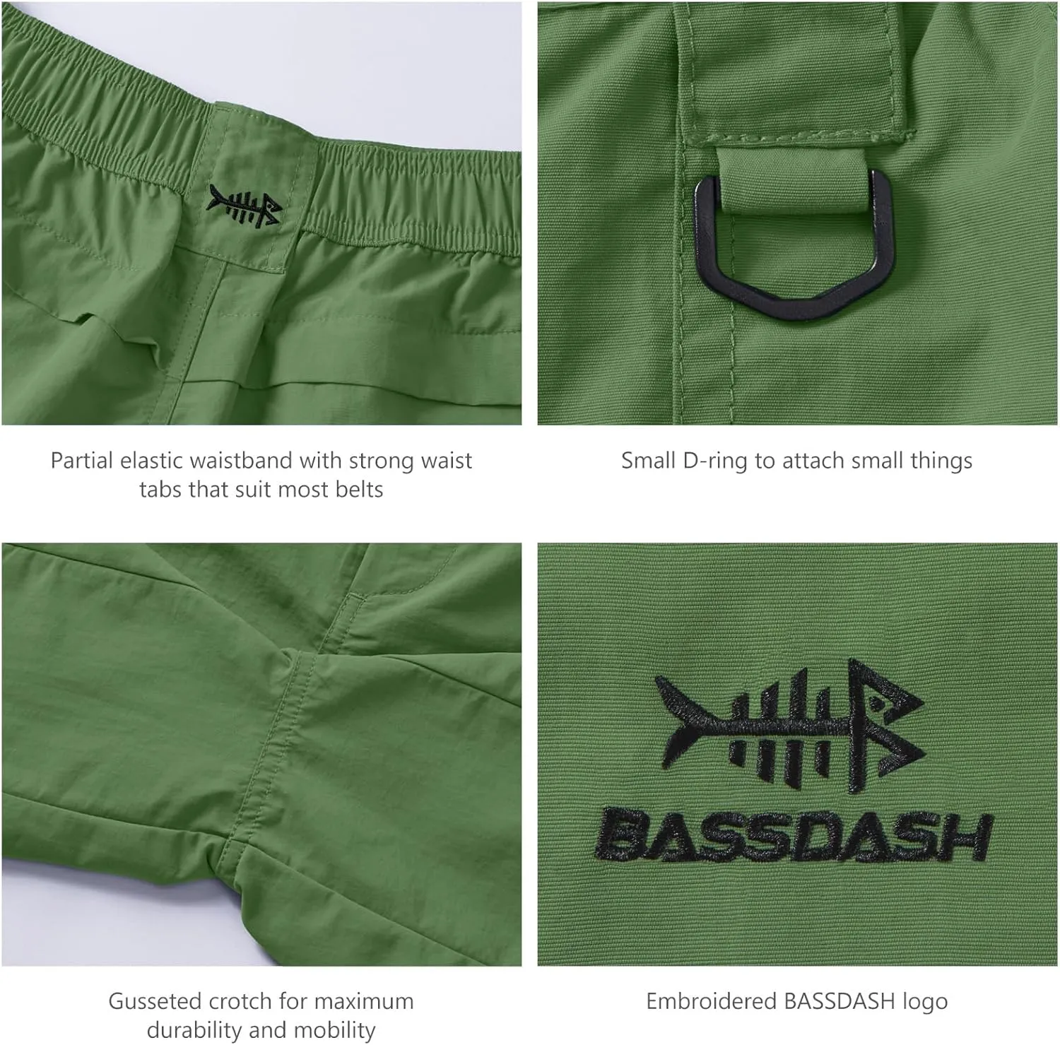 BASSDASH Men's 6" Fishing Shorts UPF 50  Water Resistant Quick Dry Hiking Cargo Shorts with Multi Pocket