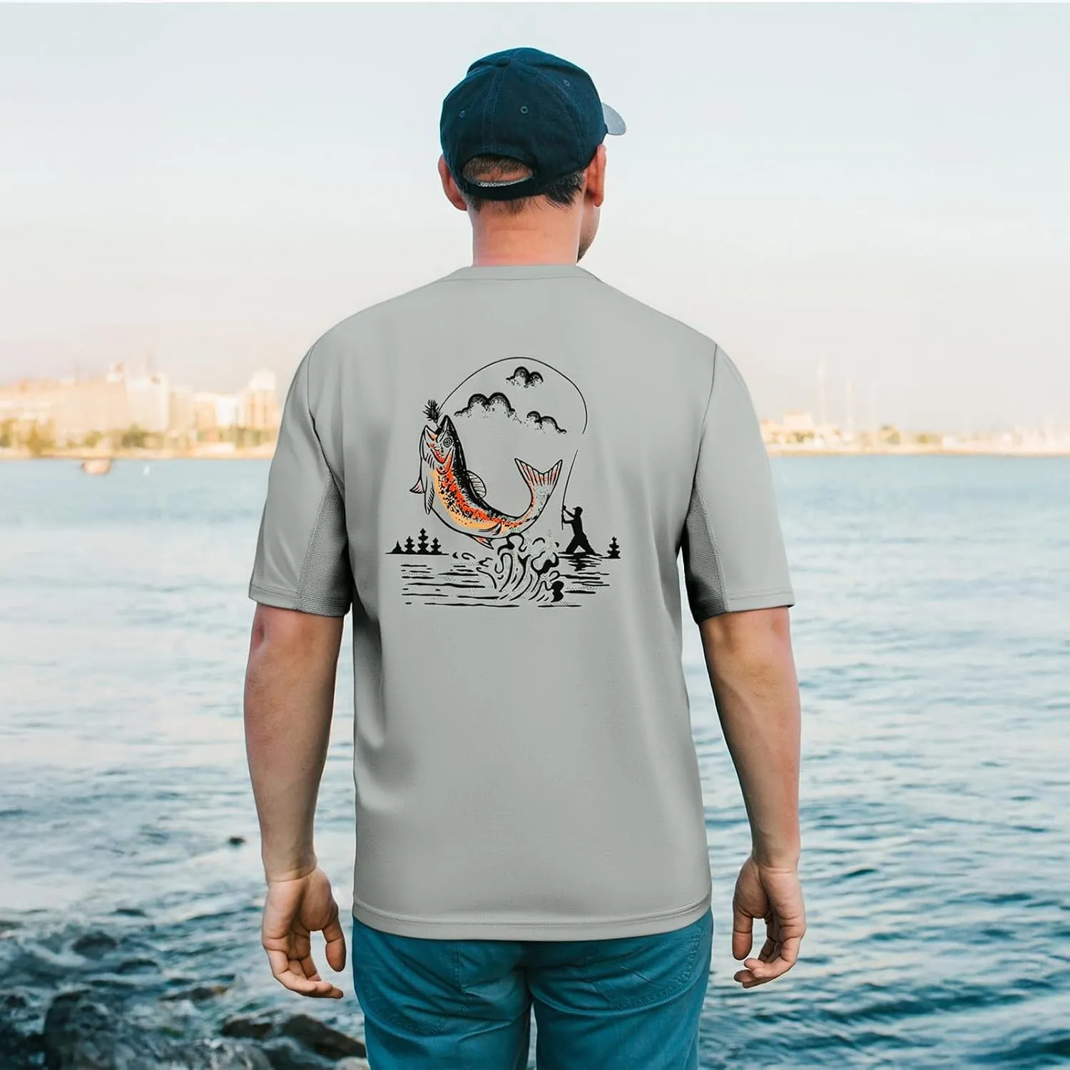 BASSDASH Men’s UPF 50  Fishing Graphic T-Shirts Pocket Short Sleeve Shirt Quick Dry UV Sun Protection Casual Outdoor FS46M