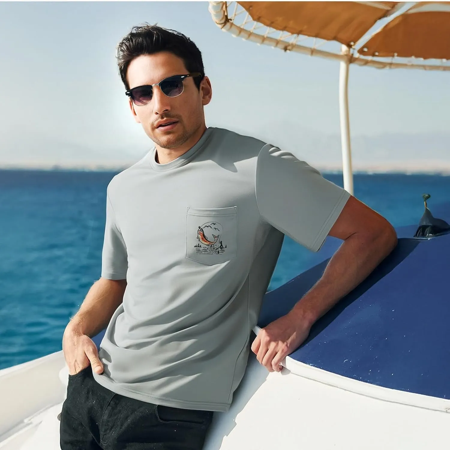 BASSDASH Men’s UPF 50  Fishing Graphic T-Shirts Pocket Short Sleeve Shirt Quick Dry UV Sun Protection Casual Outdoor FS46M