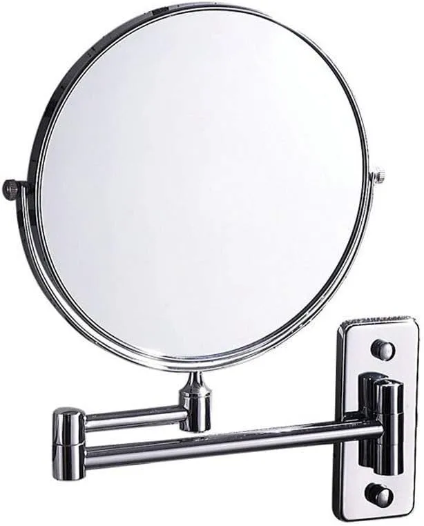 Bathroom Makeup Mirror Wall Hanging Folding Double-Sided Beauty Dressing Stretching with 1X/3X Magnification Two-Sided 360°Swivel Design Extendable Bathroom Mirror Silver