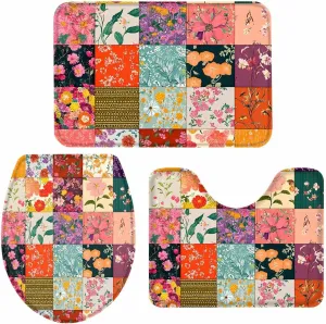 Bathroom Rugs and Mats Sets, 3 Piece Rectangular Stitching Vintage Flowers Spring Bathroom Sets, Rug Toilet Seat Lid Cover Non Slip Mat Anti-Skid Pad for Tub Shower & Bath Room, Large Size